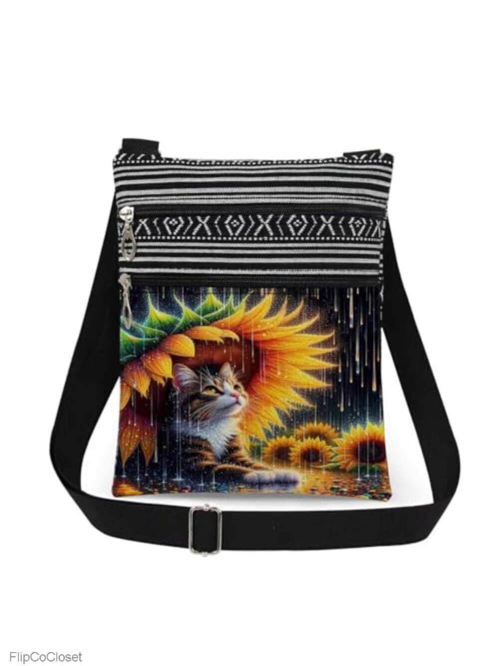 Cat Sunflower Crossbody Bag Polyester Adjustable Strap